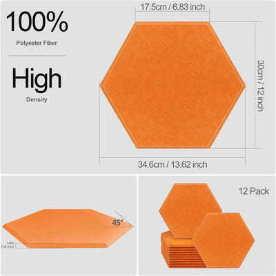 JBER Sechseckige Akustikpaneele, Schalldichtes Interieur, Schallabsorbierende Paneele, 35,6 x 30 x 1