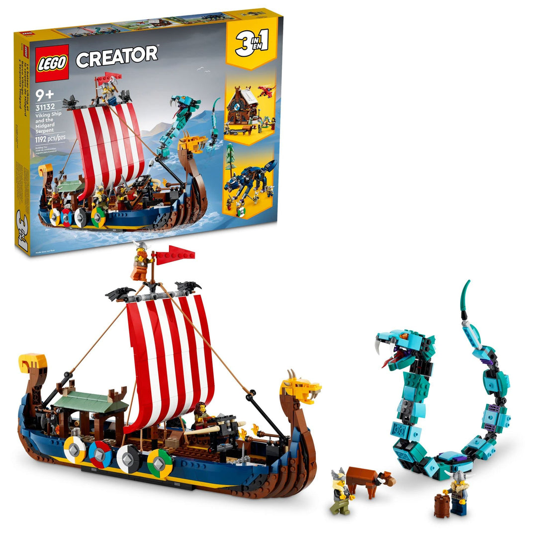 LEGO Creator 31132 3-in-1 Bauspielzeug Set mit Wikingerschiff und Midgard Schlange für Jungen, Mädch