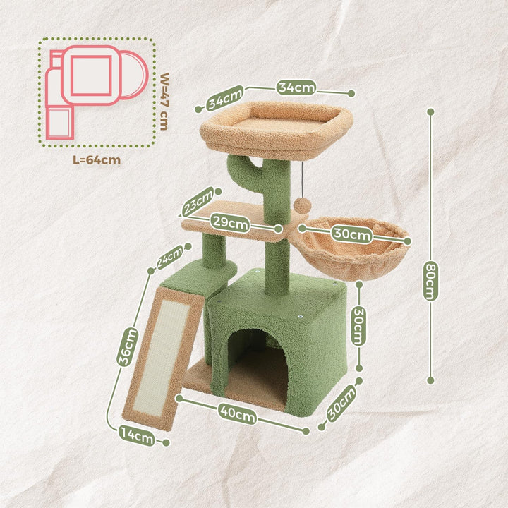PAWZ Road Kratzbaum Kaktus klein mit Kratzmatte, Hängematte, Eigentumswohnung und Korb, Kleiner Katz