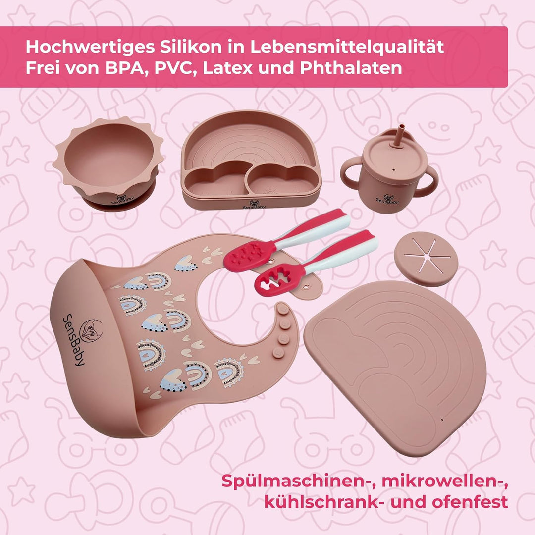Blw Zubehör - Baby Geschirrset Mit Saugnapf, Baby Teller Set, Lässig Geschirrset Baby Pink, Pink