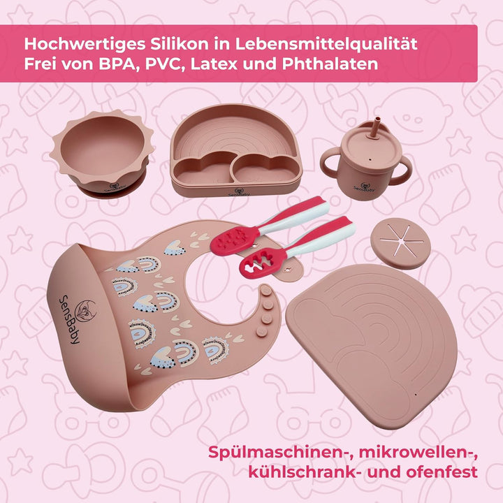 Blw Zubehör - Baby Geschirrset Mit Saugnapf, Baby Teller Set, Lässig Geschirrset Baby Pink, Pink
