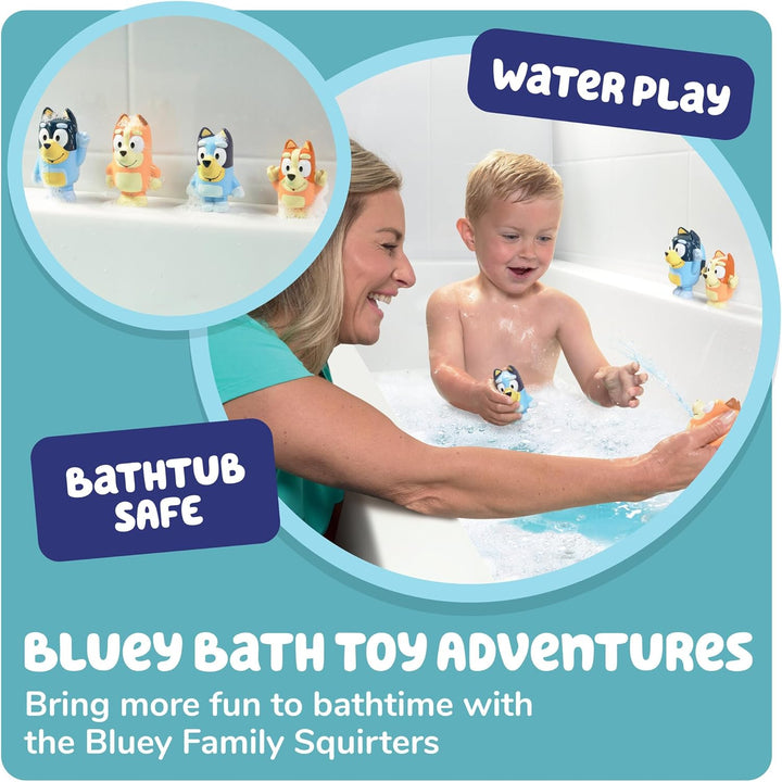 Toomies Bluey Squirter 4er Pack Badespielzeug Set mit Bluey, Bingo, Mama und Papa, Wasserspritzspass