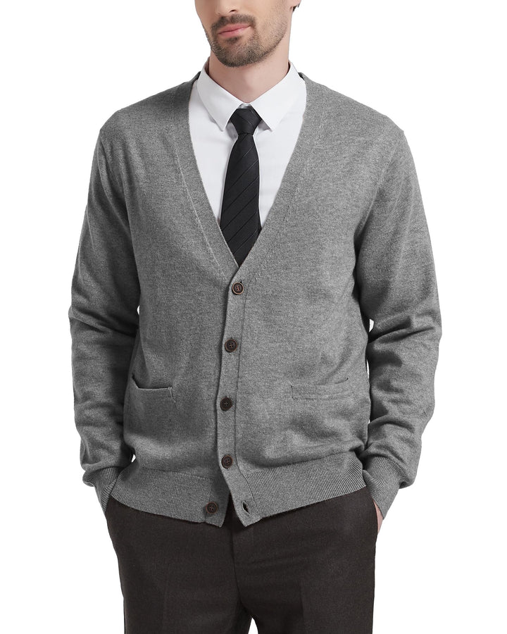 Kallspin Herren Strickjacke aus Wollmischung V-Ausschnitt Cardigan mit Knopfverschluss und Taschen H