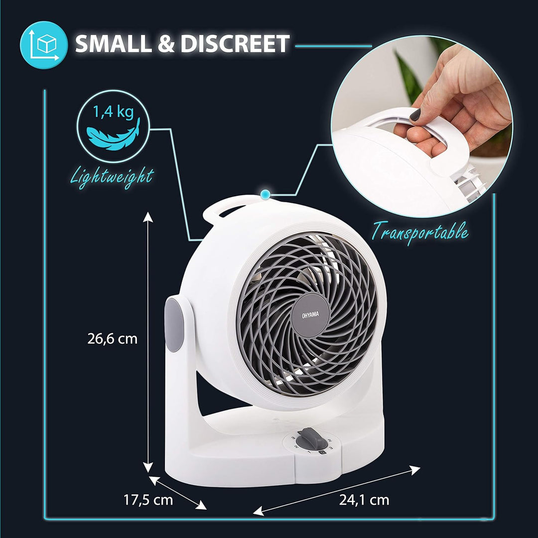 Iris Ohyama Woozoo, Leiser, leistungsstarker & tragbarer Tischventilator, 13m², Reichweite 13m, Vert