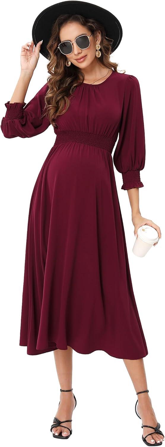 KOJOOIN Damen Umstandskleid Kurzarm Schwangerschafts Bedrucktes Kleid mit Rundhalsausschnitt und Rüs