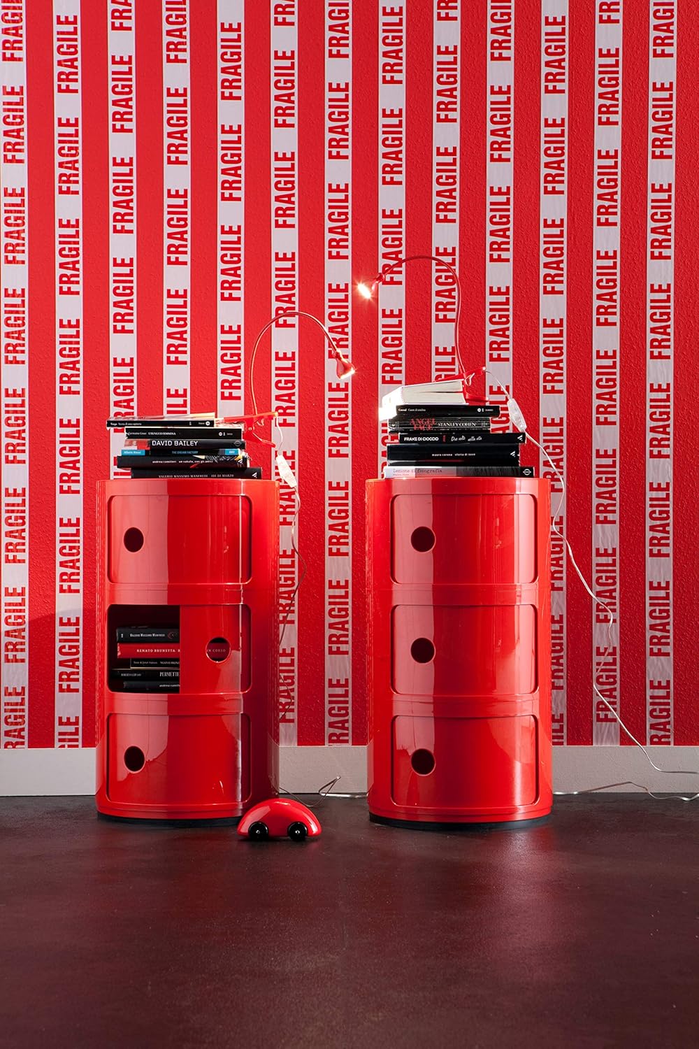 Kartell Componibili, 3 Elements, Rot, Runde Basis 3-fächer Rot, 3-fächer Rot