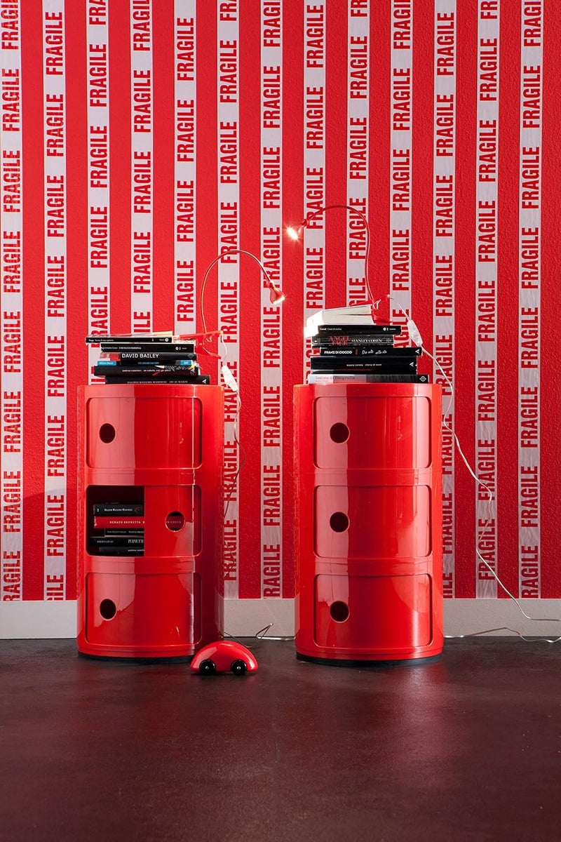 Kartell Componibili, 3 Elements, Rot, Runde Basis 3-fächer Rot, 3-fächer Rot
