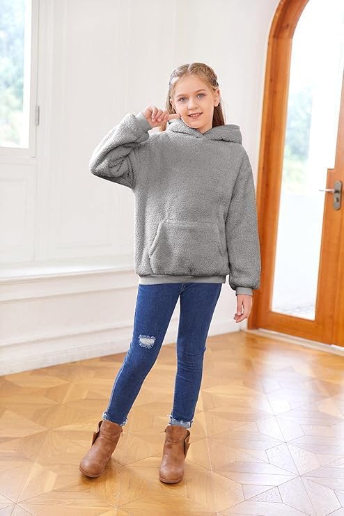 Haloumoning Kapuzenpullover Kinder Teddy Fleece Hoodie Unisex Warm Sherpa Sweatershirt Mädchen Junge