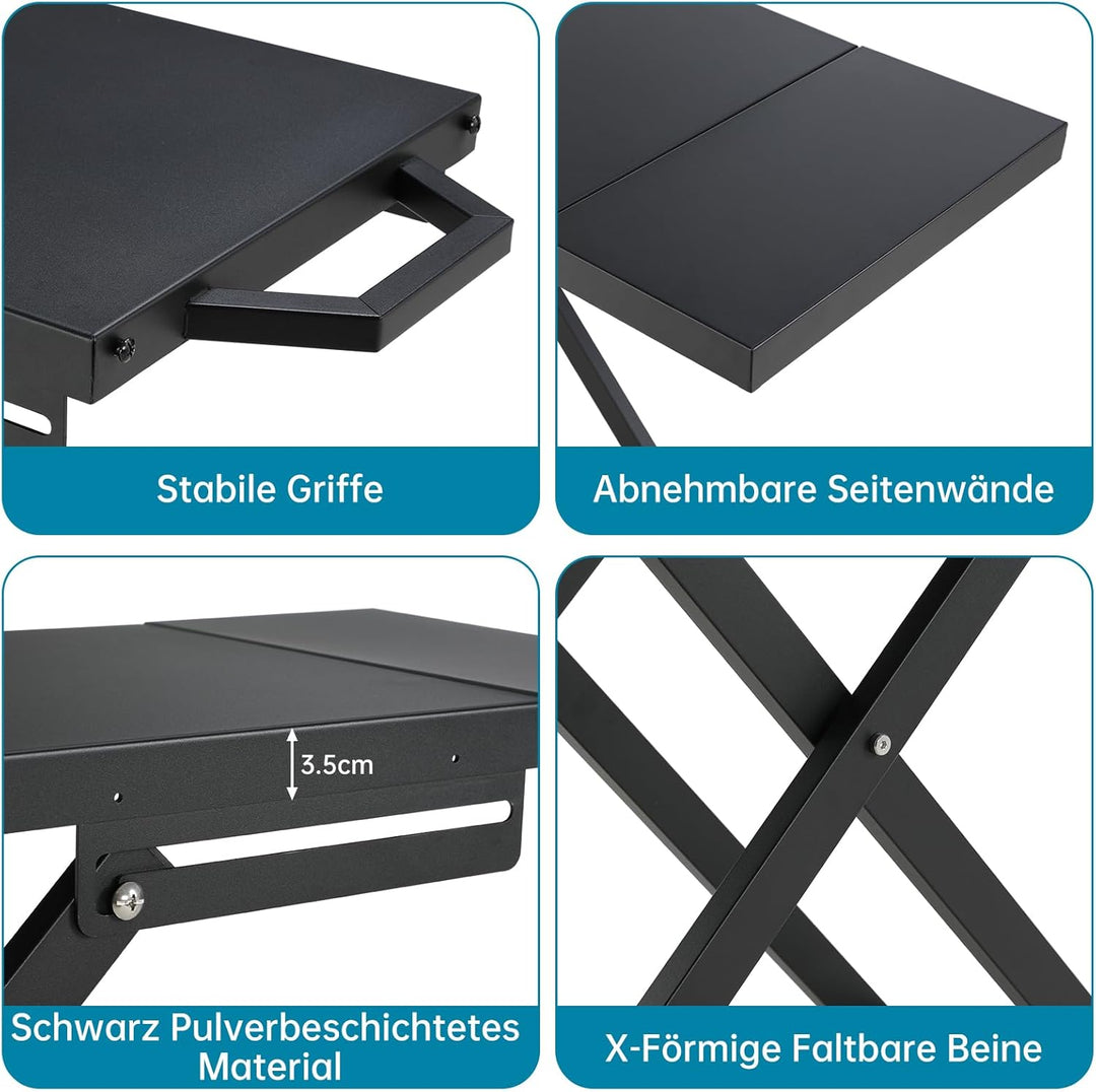 LIFERUN Klappbarer Grillwagen mit Grosser Arbeitsfläche(102x39 cm) & 2 Räder,Tragbarer Grilltisch mi