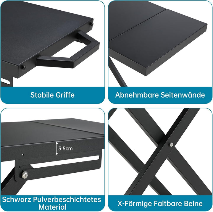LIFERUN Klappbarer Grillwagen mit Grosser Arbeitsfläche(102x39 cm) & 2 Räder,Tragbarer Grilltisch mi