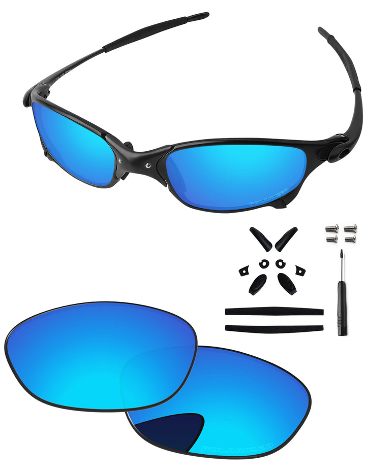 PapaViva Ersatzlinsen & Gummi-Kits für for Oakley Juliet Ice Blue - Polarized, Ice Blue - Polarized