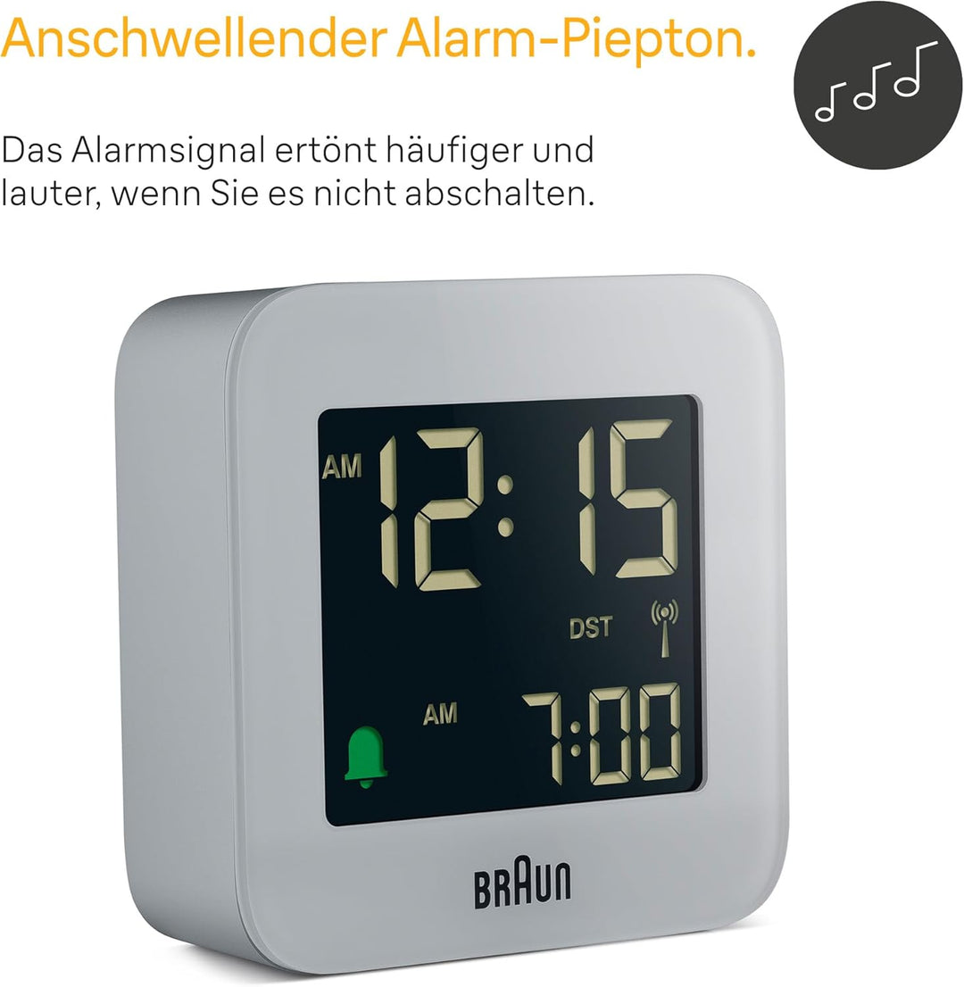 Braun Digitaler Funkreisewecker für die mitteleuropäische Zeitzone (DCF) in kompakter Grösse mit Sch