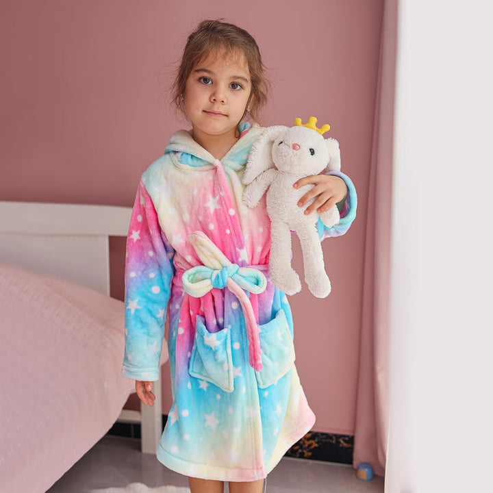 KAKU NANU Bademantel Kinder Mädchen Einhorn 4-11 Jahre Flauschig Warm Plüsch Bademantel Kuschelig Mo