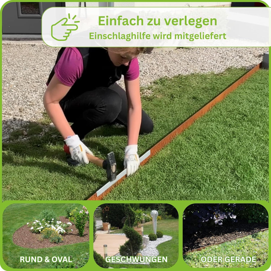 innogard 6012-001 – Rasenkantenband – aus Corten-Stahl – Höhe 20 cm, Rost-Garten-Deko – Beet-Begrenz