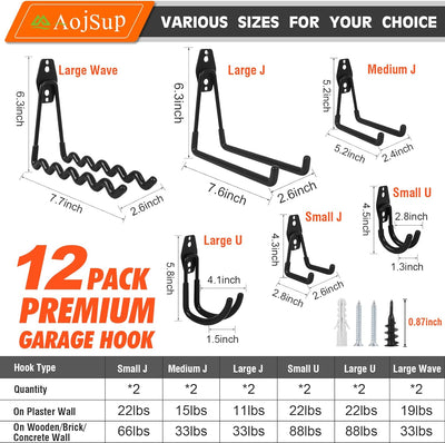 AojSup 12 Stück Wandhaken Garage Haken Garage Storage Doppelhaken Wandhaken Multi Grösse Heavy Duty