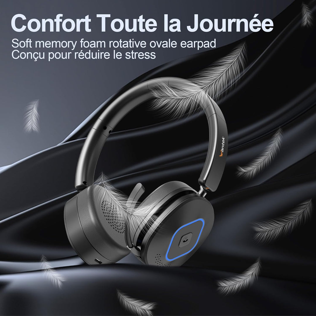 Wantek Kabelloses Headset | 2.4G/BT 6.0 Doppelmodus | 40h Akkulaufzeit | Rauschunterdrückungsmikrofo