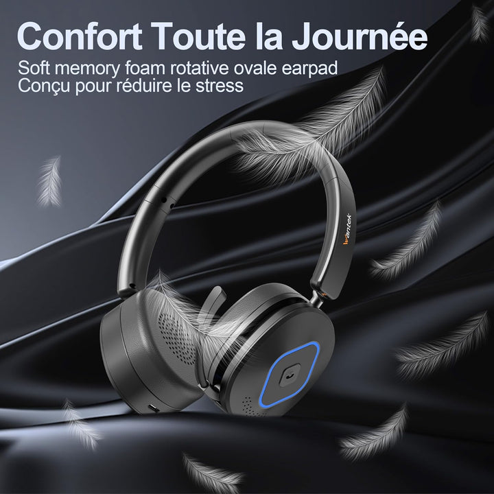 Wantek Kabelloses Headset | 2.4G/BT 6.0 Doppelmodus | 40h Akkulaufzeit | Rauschunterdrückungsmikrofo
