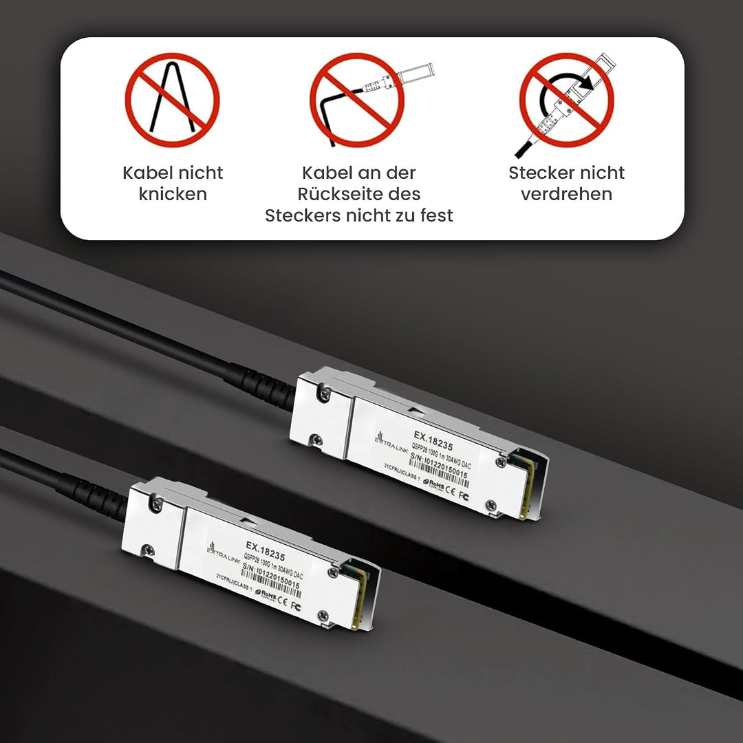 Extralink DAC QSFP28 Kabel 1m – Passives Twinax Kabel 100Gbit, QSFP28 zu QSFP28, MSA kompatibel, für