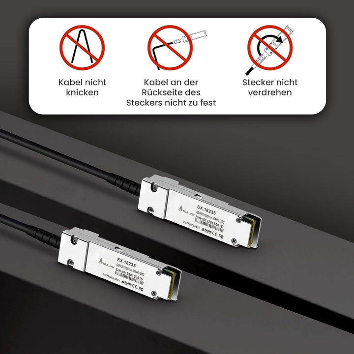 Extralink DAC QSFP28 Kabel 1m – Passives Twinax Kabel 100Gbit, QSFP28 zu QSFP28, MSA kompatibel, für