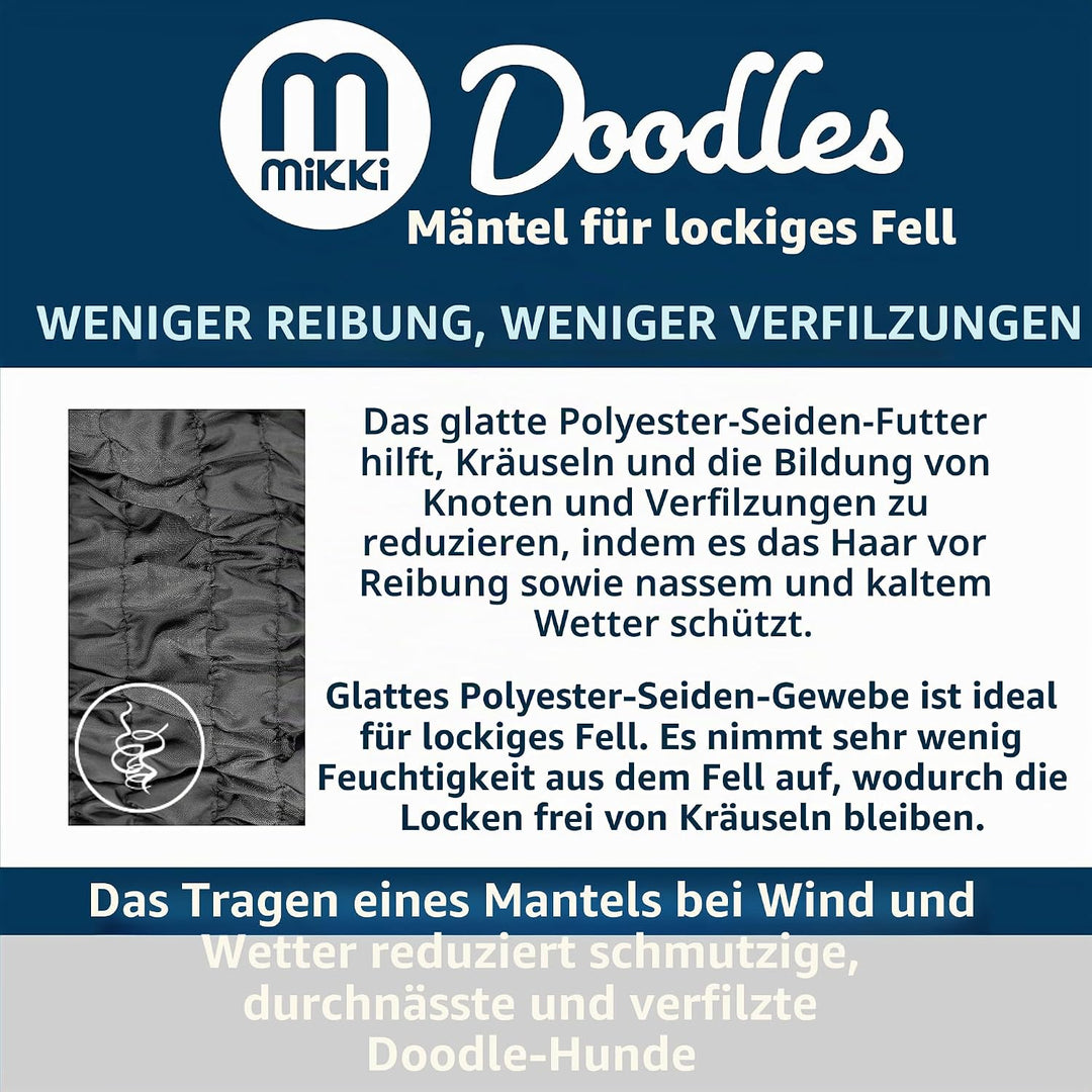Mikki Doodles Hunde-Regenmantel, wasserdicht, Winddicht, seidiges Futter, weniger Reibung bedeutet w