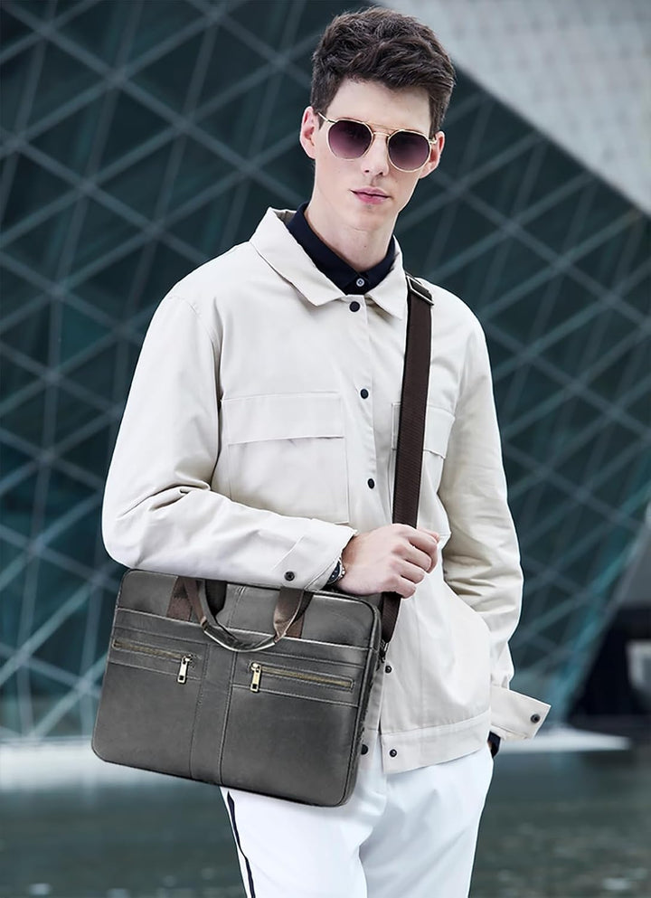 FANDARE Herren Laptop-Aktentaschen Leder Handtasche Business Umhängetasche Wasserdicht Crossbody Mes