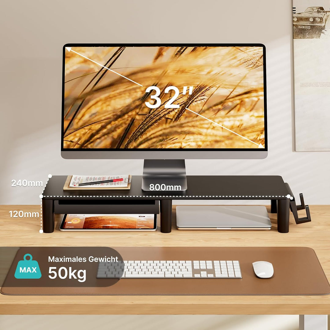 PEGZONE Monitor Stand Riser für Schreibtisch, ergonomischer Computer-Steiger mit Aufbewahrungs-Tasch