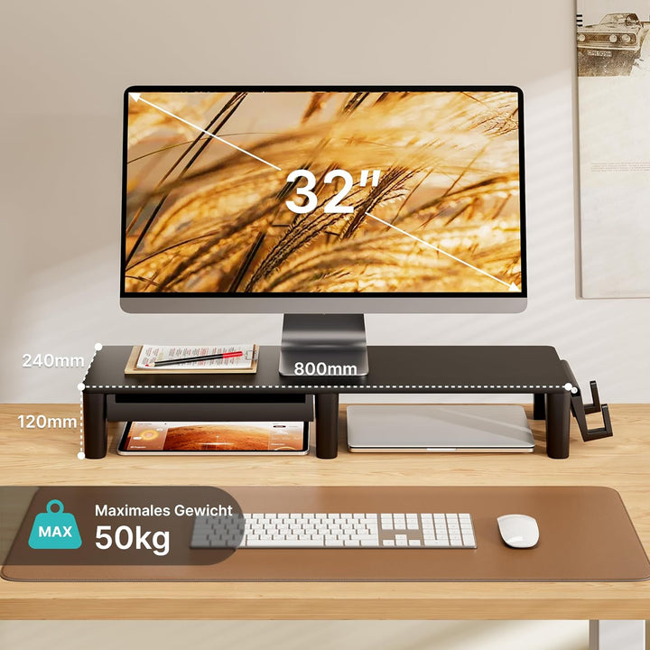 PEGZONE Monitor Stand Riser für Schreibtisch, ergonomischer Computer-Steiger mit Aufbewahrungs-Tasch