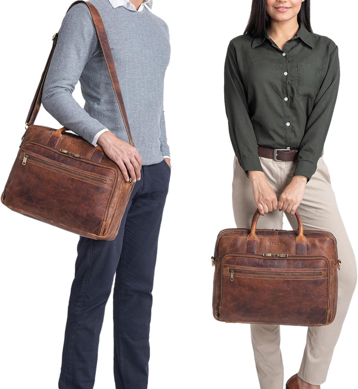 STILORD 'Dawson' Leder Aktentasche Umhängetasche mit Laptopfach 15,6 Zoll Vintage Bürotasche DIN A4
