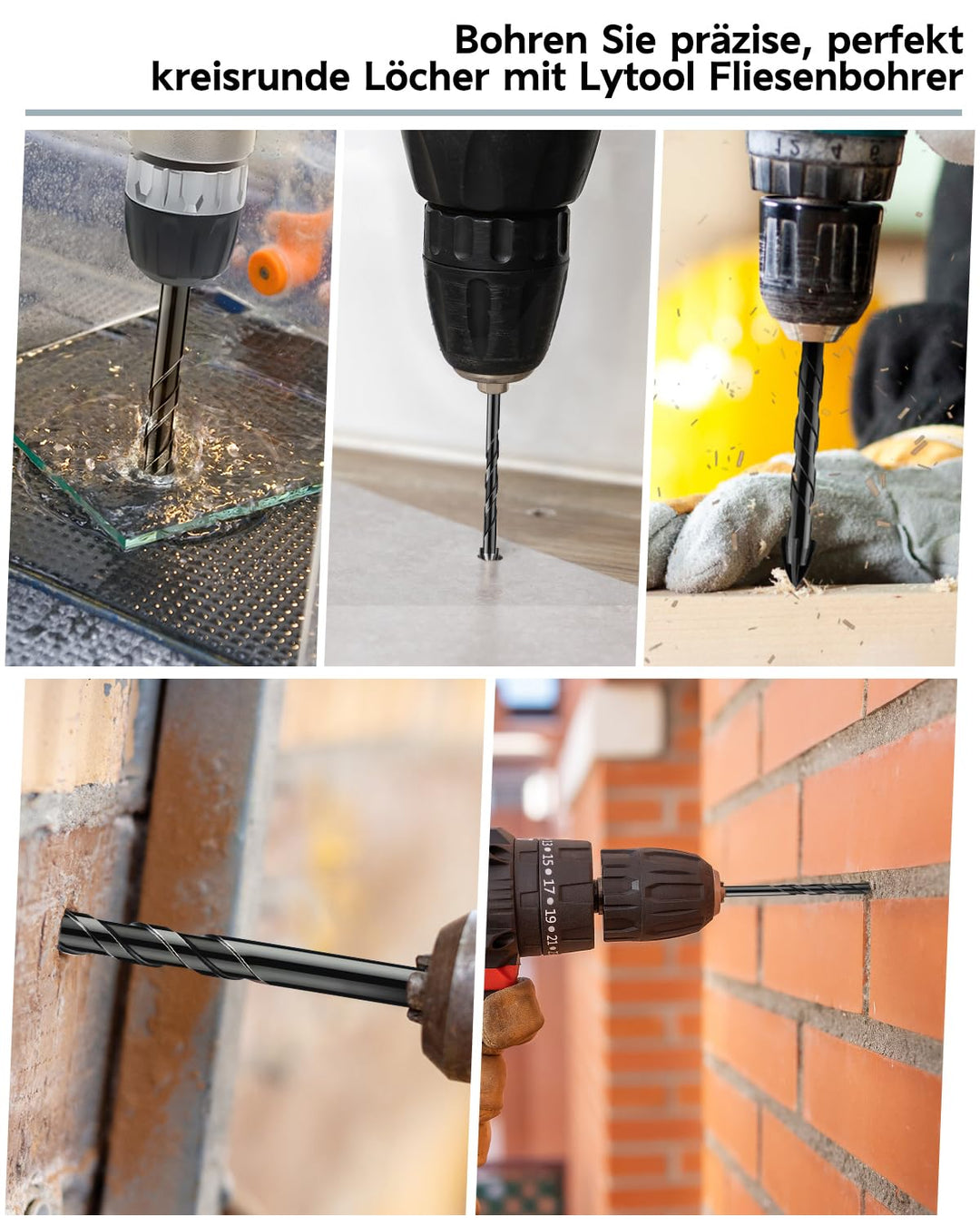 Fliesenbohrer, Lytool 10 tlg.Glasbohrer Steinbohrer Bohrer Set mit Sechskantschaft Universalbohrer f