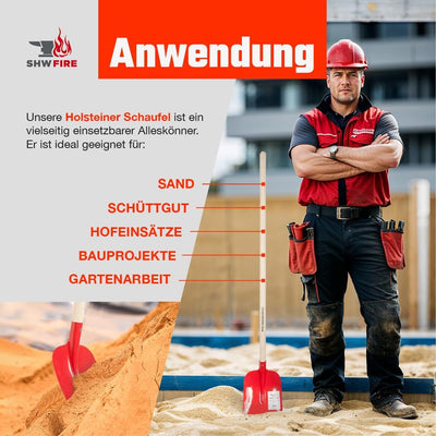 SHW-FIRE Holsteiner Schaufel - gehärteter roter Stahl mit 130cm Stiel - Made in Germany, Rot