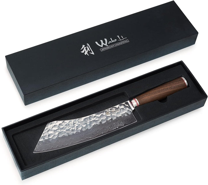 Wakoli Nussbaum Damastmesser Blockmesser japanischer Stil extrem scharfe 23,50 cm Klinge aus 67 Lage