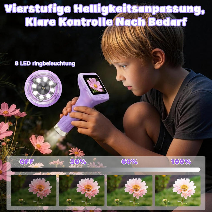 Digitales Mikroskop für Kinder 1000x Vergrösserung, Tragbares Mikroskop Kinder mit 3,0 Zoll HD Bilds