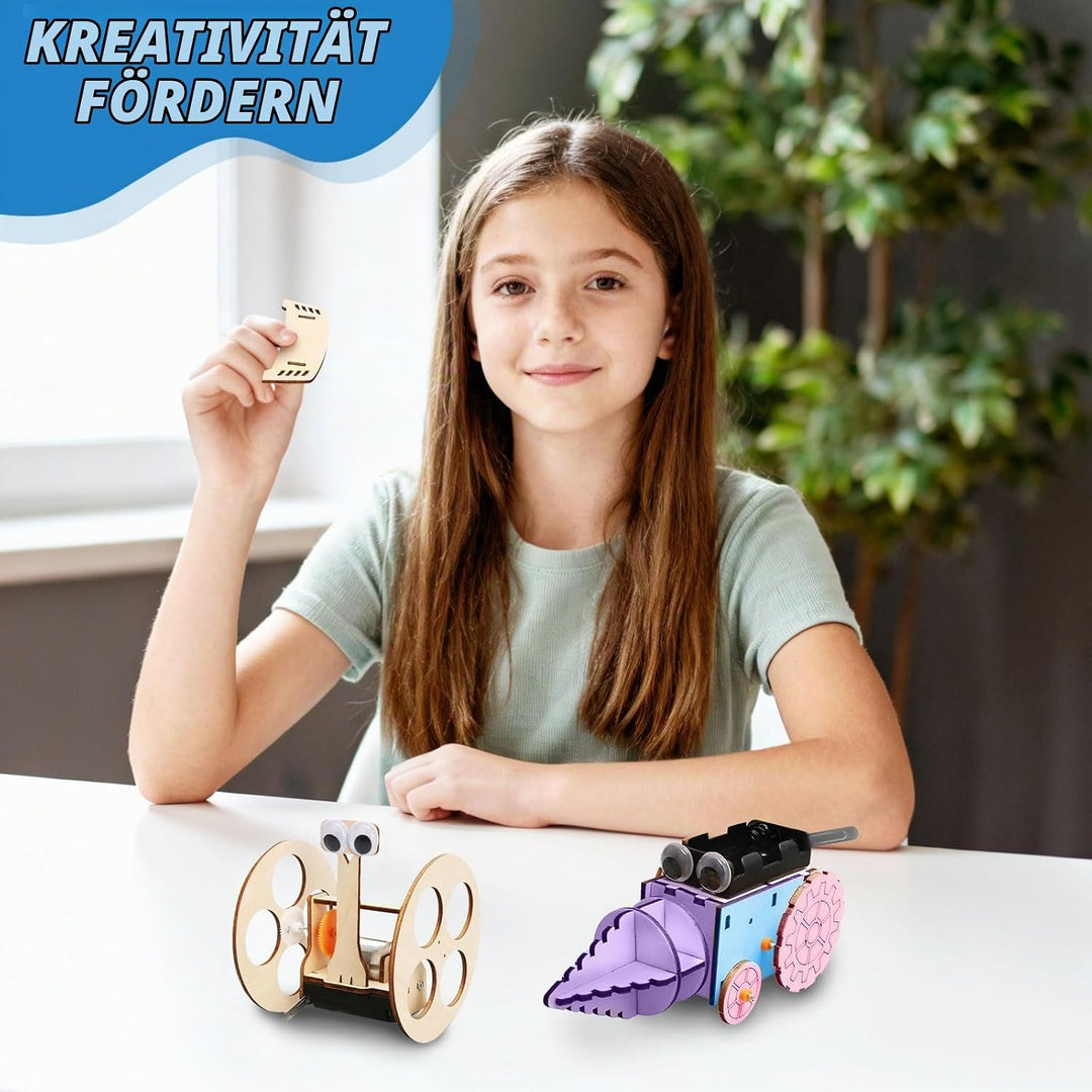 4 Stück Experimente für Kinder, Elektronik Baukasten DIY STEM Spielzeug, Holz Wissenschaft Bausatz S