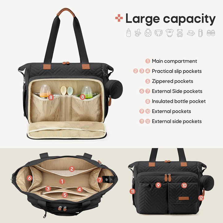 RAINSMORE Baby Wickeltasche Kinderwagen mit Schnullertasche Wickelunterlage | Wickelrucksack Gross B