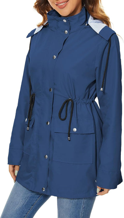 PONCEAU Damen Wasserdicht Regenjacke Regenmantel Mit Kapuze Windbreaker Jacke für Frauen Leicht Outd