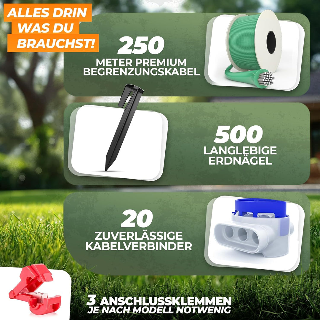 kanoo® Installationsset für Mähroboter mit 250m Begrenzungskabel + 500x Erdnägel + 20x Kabelverbinde