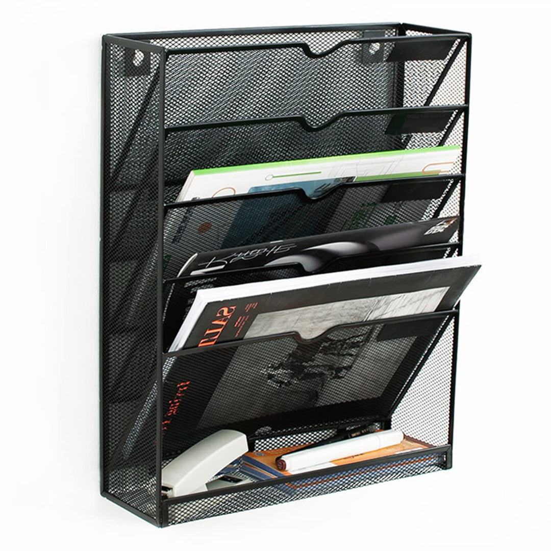 Wand Zeitungshalter 5 Etagen Metall Netz Prospekthalter mit Klebehaken, Desktop Vertikaler Zeitschri
