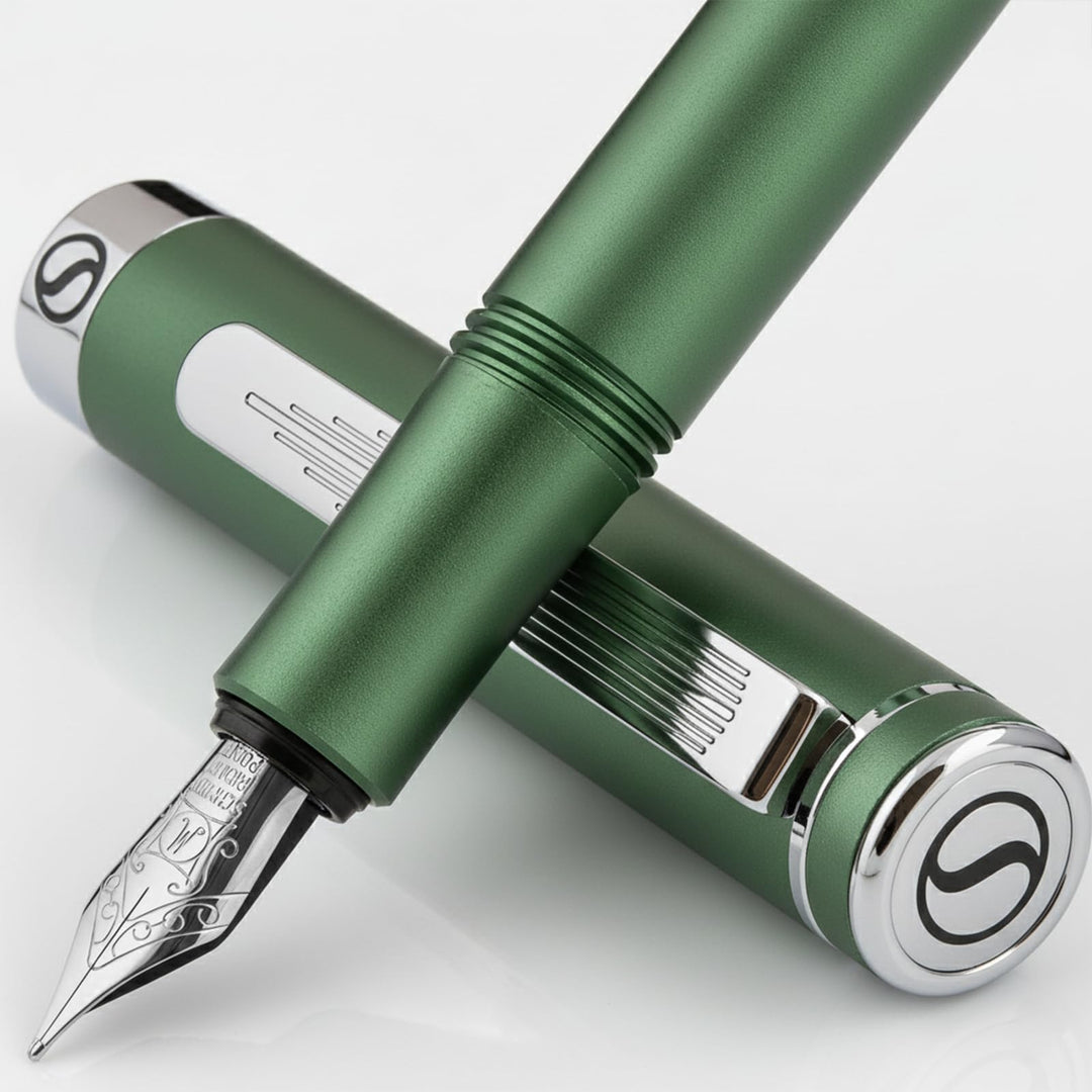 Scriveiner Luxus EDC Füllfederhalter (Mittel), Mattgrün Taschenfüller, verchromt, deutsche Schmidt M