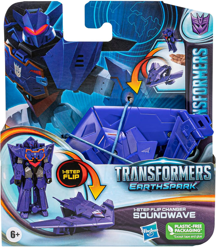 Transformers Spielzeug EarthSpark 1-Step Flip Changer Soundwave Action-Figur (10 cm), Roboterspielze
