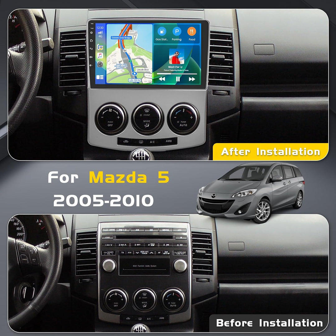 Inefala 4G+64G Android 15 Autoradio für Mazda 5 2005-2010 mit Wireless CarPlay Android Auto, 9" Touc
