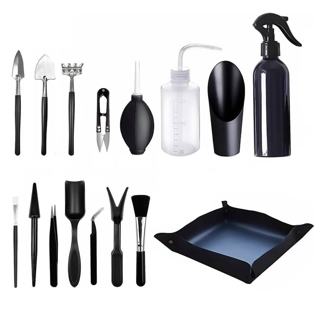 Bonsai Werkzeug Set 16 Stück mit wasserdichte Umtopfmatte, Bonsai Starter Kit, Bonsai Set Starter Ki