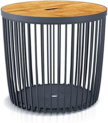 Beistelltisch Couchtisch Korbtisch Kaffeetisch ⌀ 36cm mit Holzplatte aus Bambus Tisch Aufbewarungsko