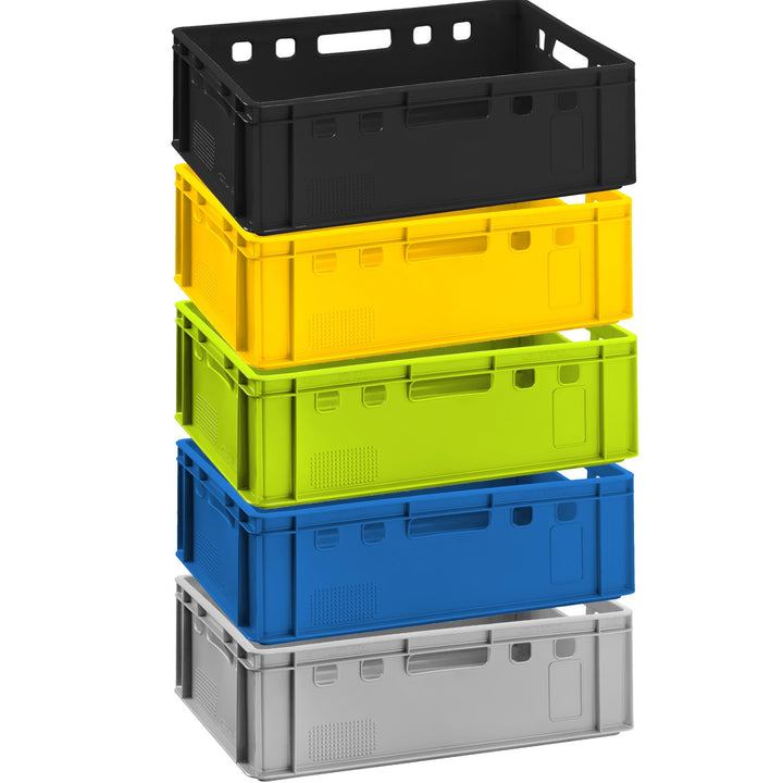 BURI 5x Fleischkiste E2 Metzgerkiste 60x40x20cm lebensmittelecht, robust, stapelbar - Universal Bunt