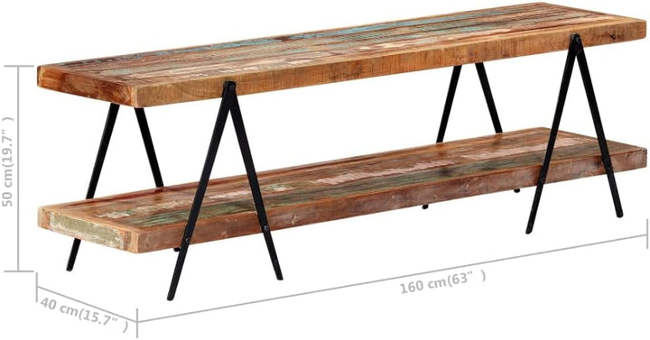 vidaXL Mangoholz Massiv TV Schrank mit 2 Regalen Handgefertig Lowboard Fernsehtisch Fernsehschrank H
