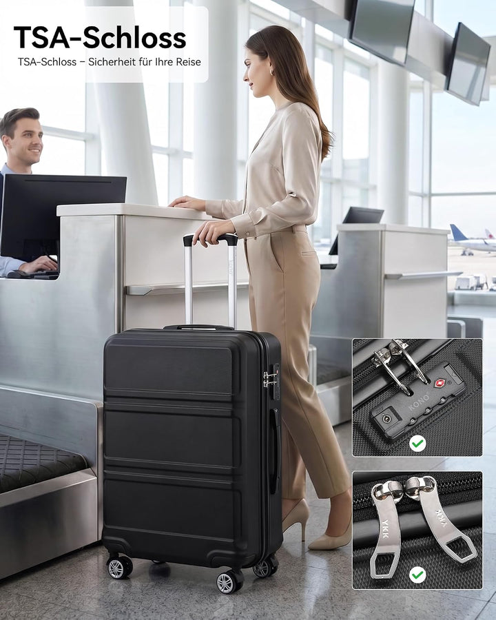 KONO Koffer Trolley Reisekoffer M (55cm) Schwarz, M (55cm) Schwarz