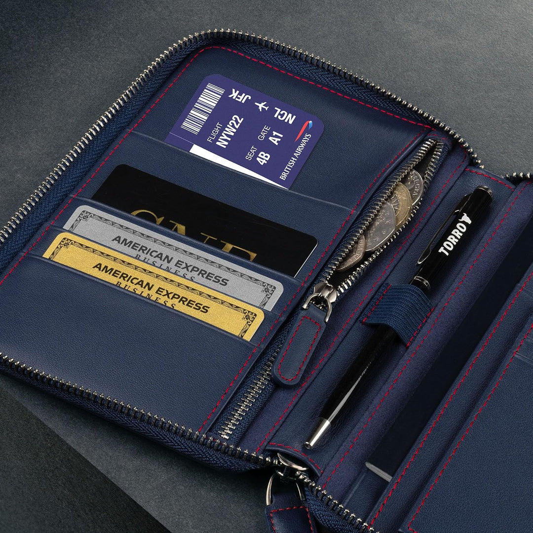 TORRO Reisebrieftasche - Reisebrieftasche aus echtem Leder mit Reisepasshalter und abnehmbarem Karte