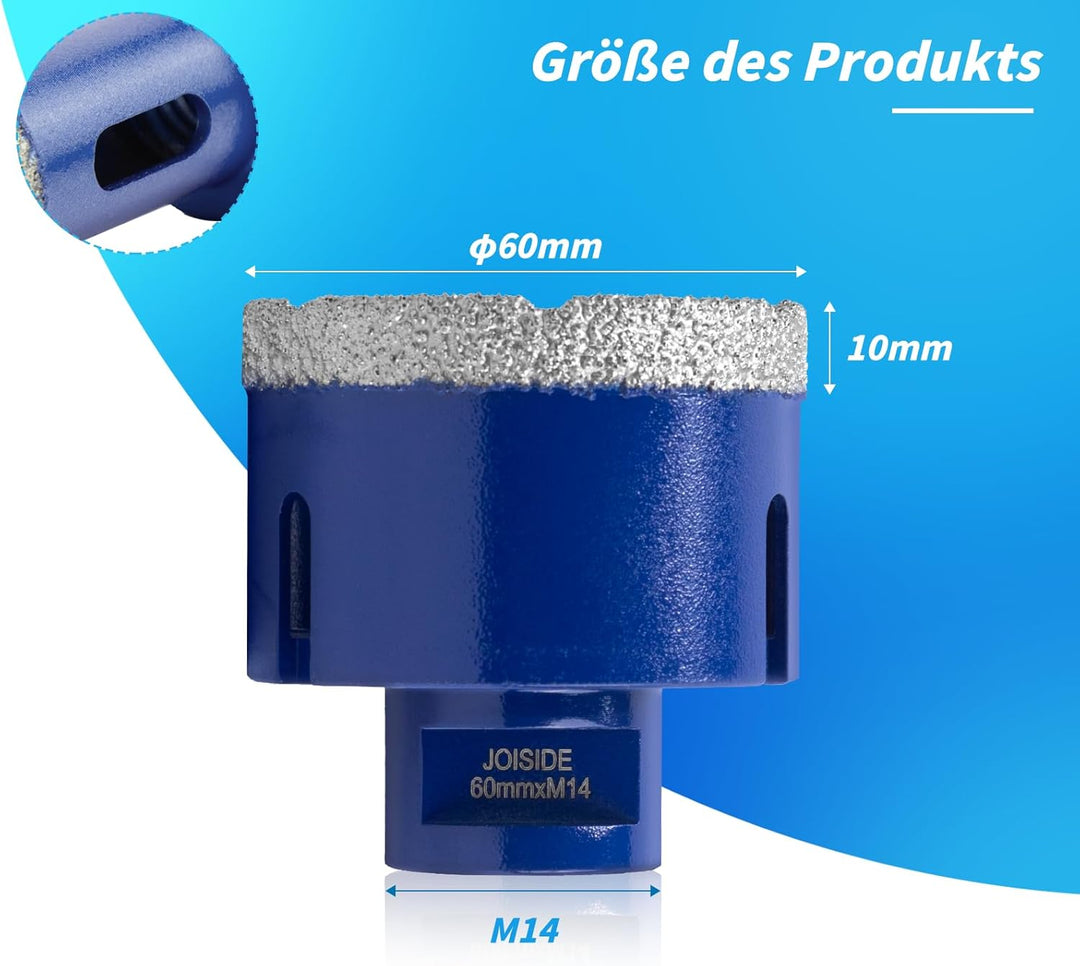 Fliesenbohrer 60mm x M14 Diamantbohrer Glasbohrer Fliesen Diamant Feinsteinzeug Bohrer für Keramik G