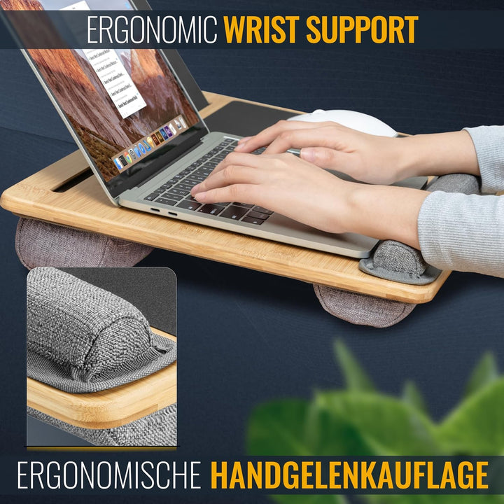 RICOO Laptopkissen Knietablett mit Kissen XXL Betttablett Laptoptisch Bambus &amp; Mauspad Schoss Kissen
