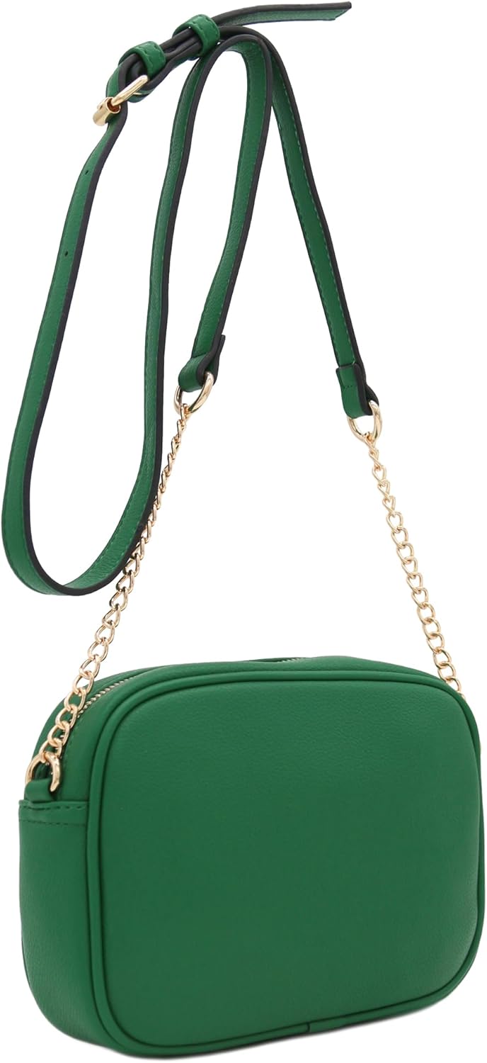 FashionPuzzle Chevron gesteppte Crossbody-Kameratasche mit Kettenriemen und Quaste Kelly, Grün, Kell