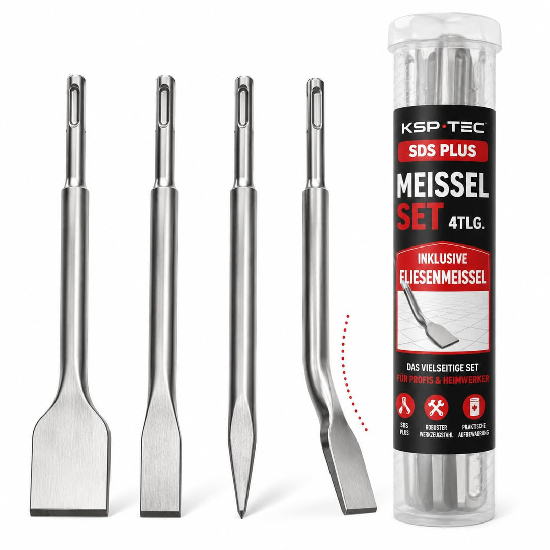 KSP-TEC® | SDS Plus Meissel Set | bestehend aus FLIESENMEIssEL, Flachmeissel und Spitzmeissel | verp